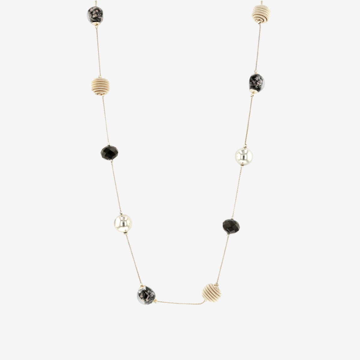 Sautoir perles assorties noir et doré