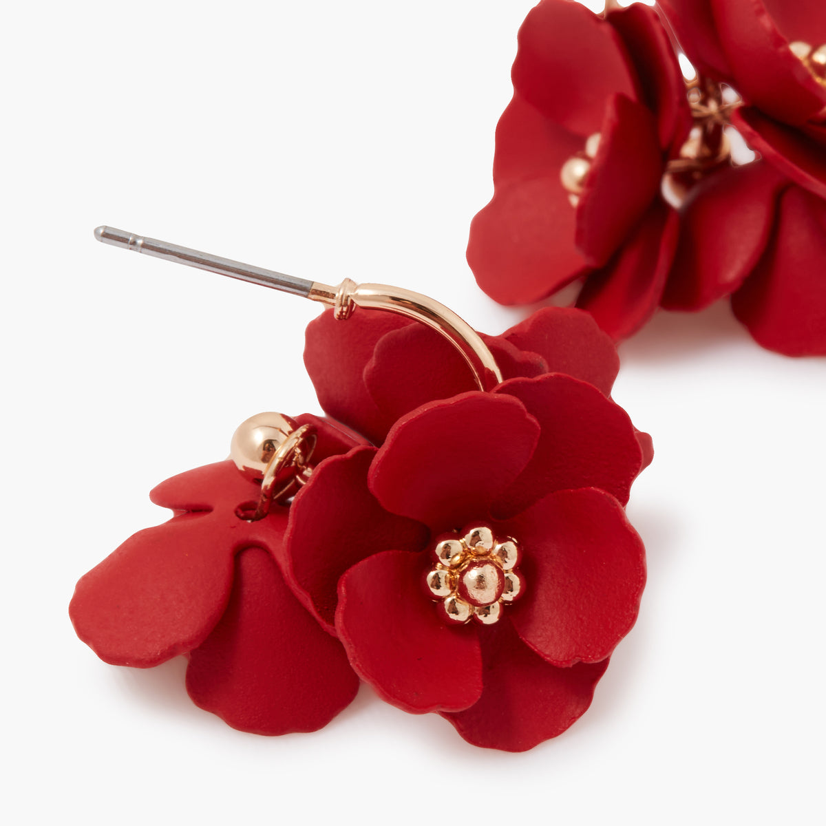 Petites créoles 3 fleurs rouges