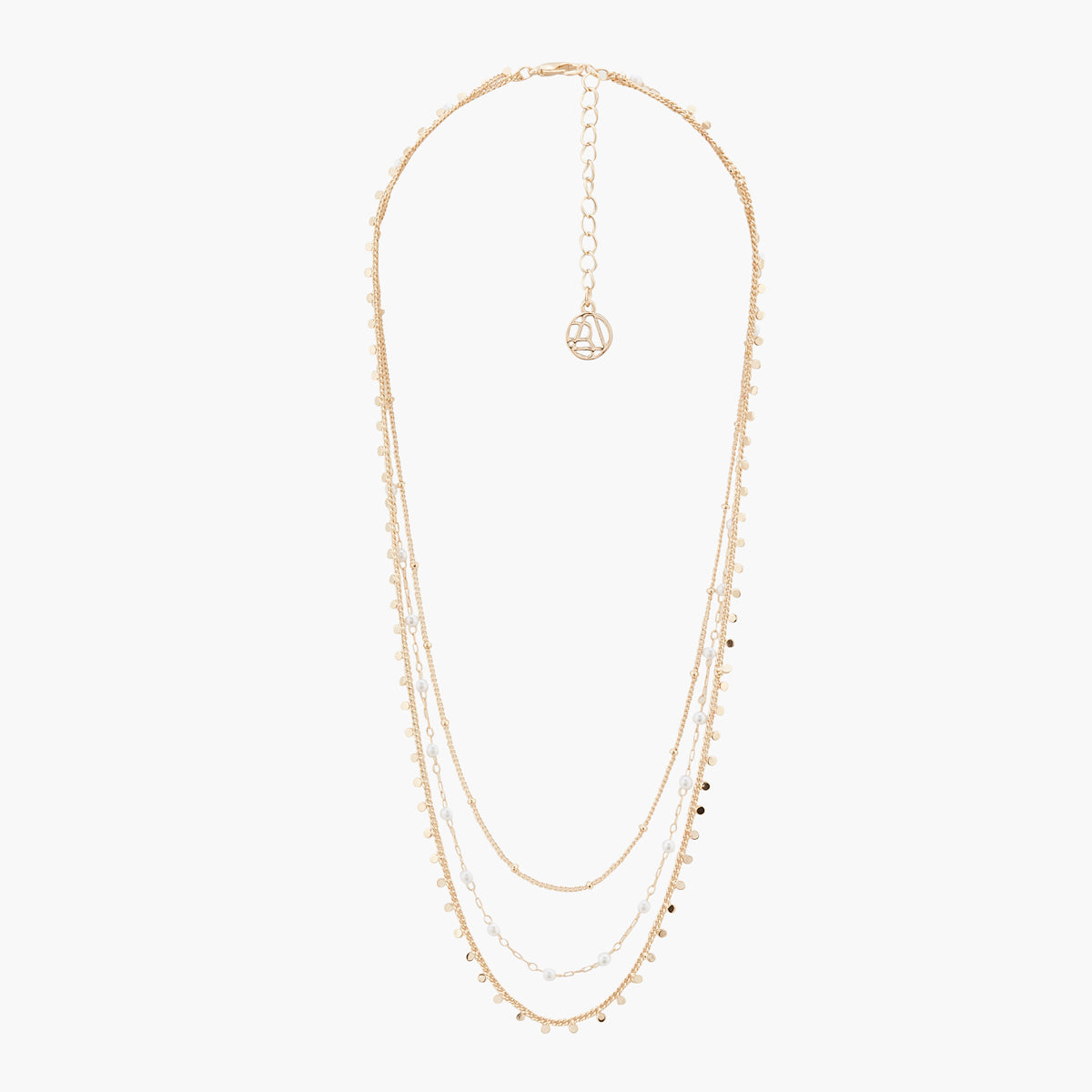Collier 3 rangs chaine fine et perles