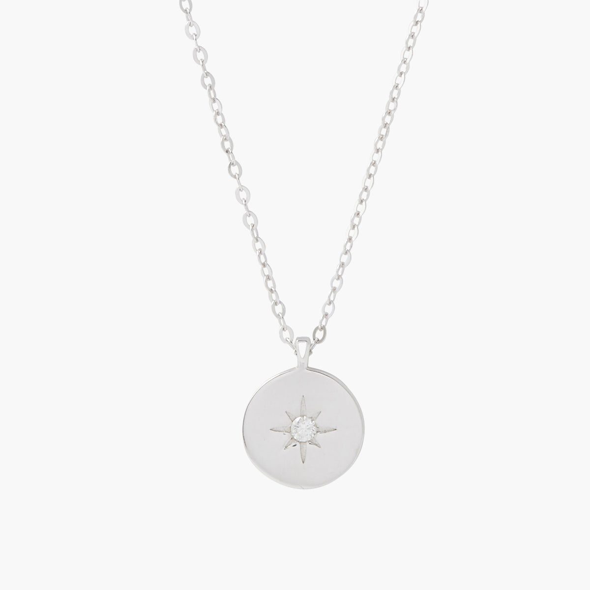 Collier chaîne fine argent 925 à médaillon serti d'un diamant