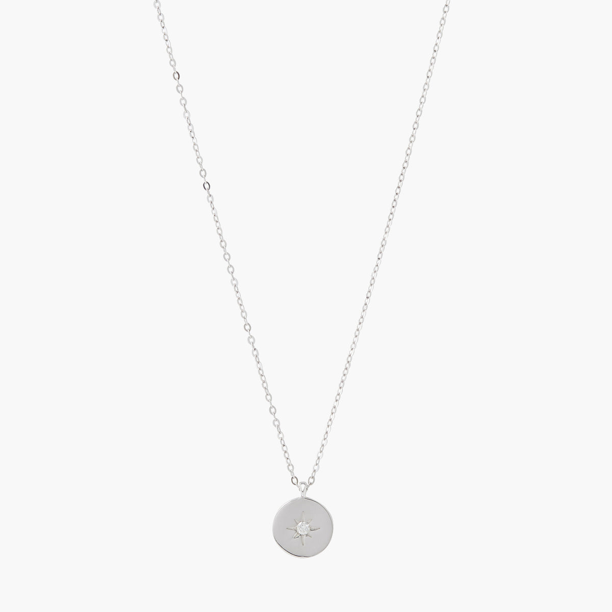 Collier chaîne fine argent 925 à médaillon serti d'un diamant