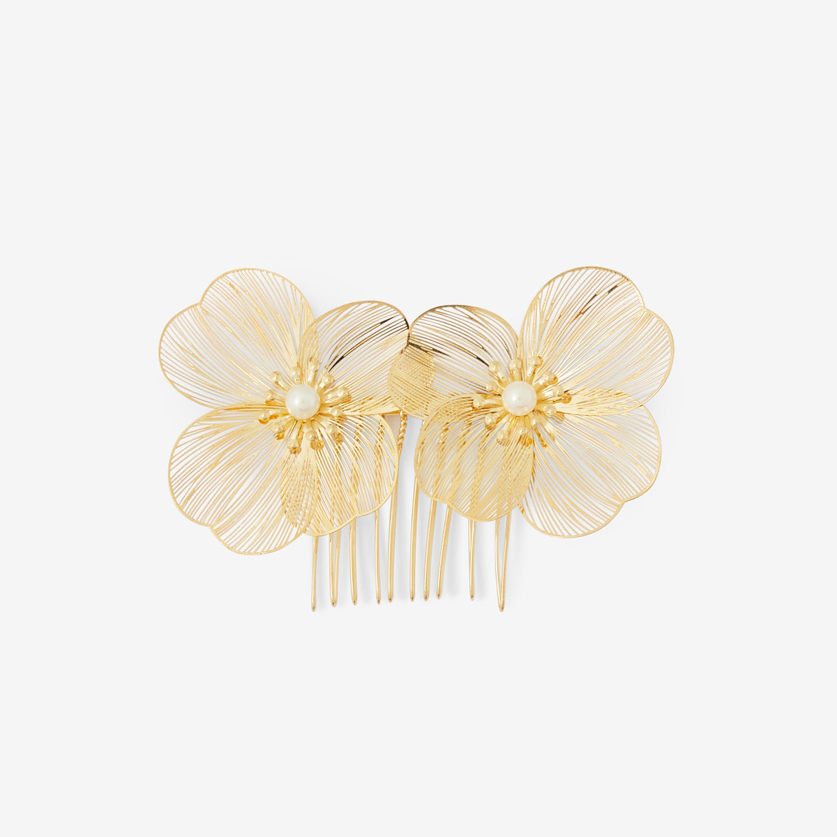 Peigne à cheveux cérémonie fleurs en filigrane doré