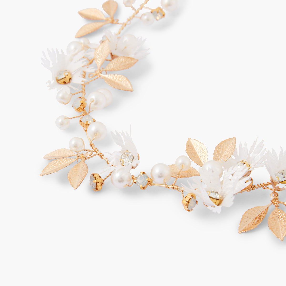 Couronne de fleurs, perles et ruban