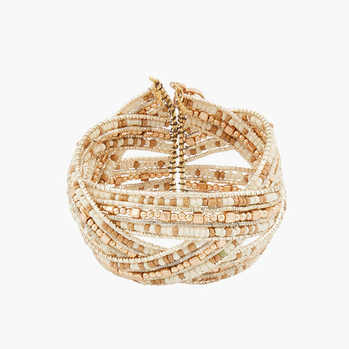 MANCHETTE PERLES DE ROCAILLES BLANC ET DORÉ