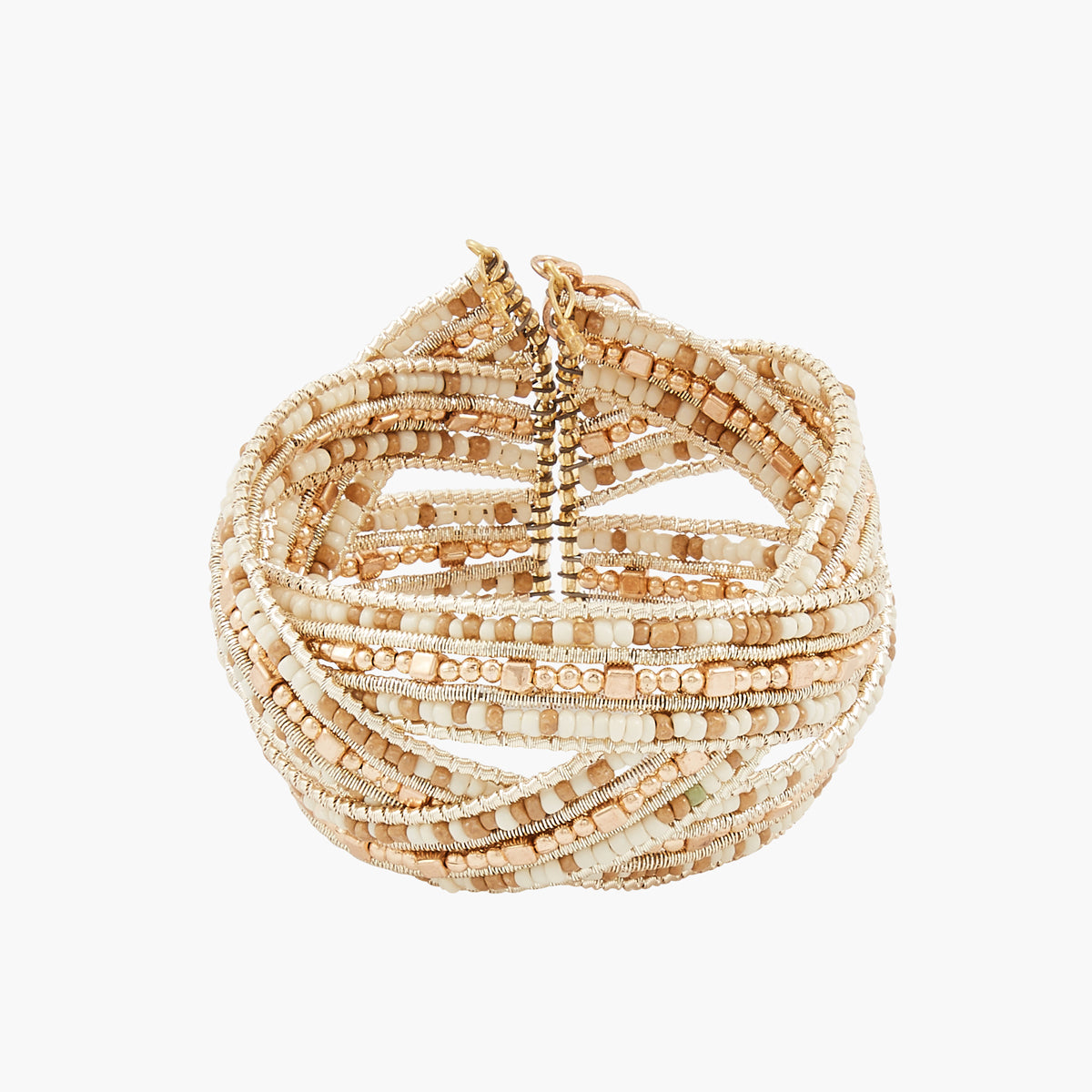 Manchette perles de rocailles blanc et doré