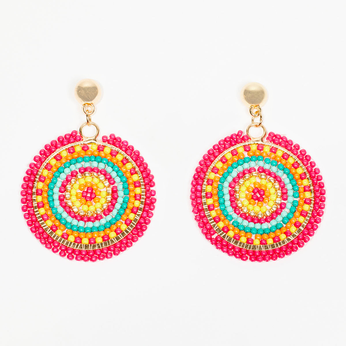 Boucles d'oreilles rondes en perles de rocaille multicolore