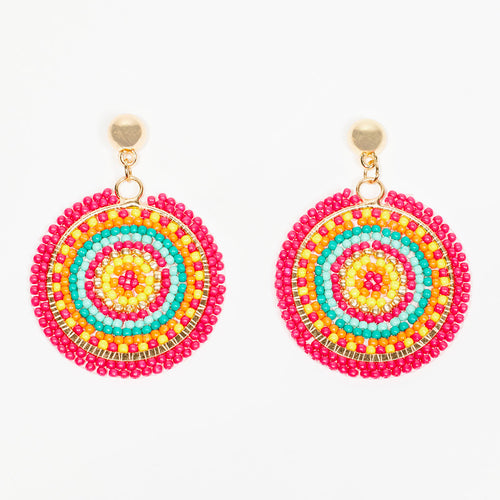 BOUCLES D'OREILLES RONDES EN PERLES DE ROCAILLE MULTICOLORE
