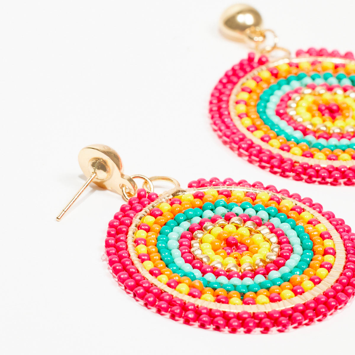 Boucles d'oreilles rondes en perles de rocaille multicolore