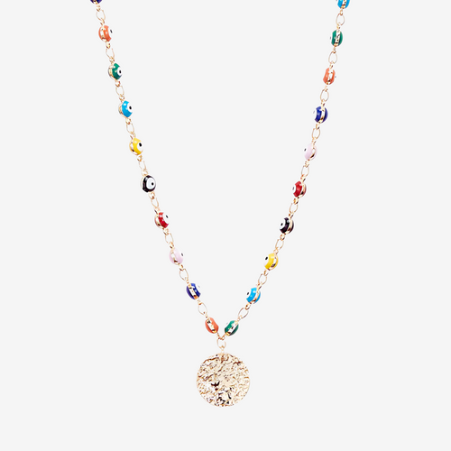 COLLIER ŒIL MULTICOLORE AVEC MÉDAILLON