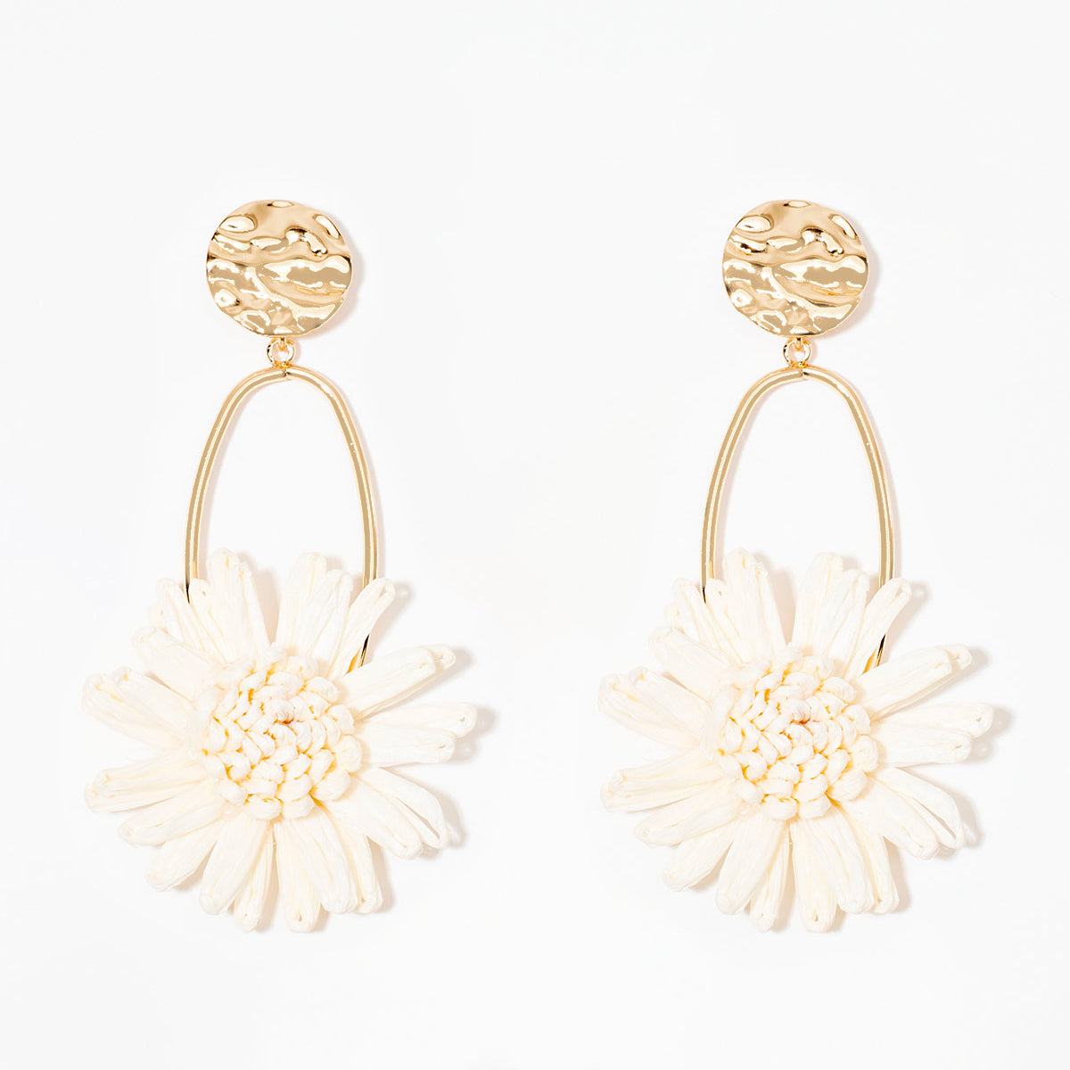 Boucles d'oreilles fleur en raphia ivoire