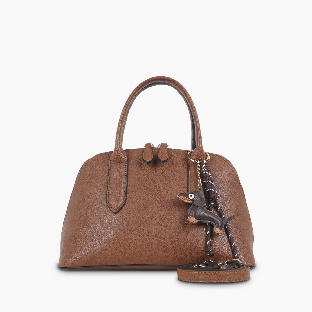 Sac porté main marron avec grigri teckel