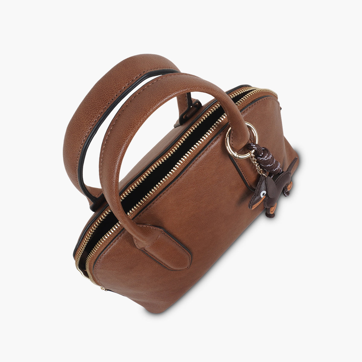 Sac porté main marron avec grigri teckel