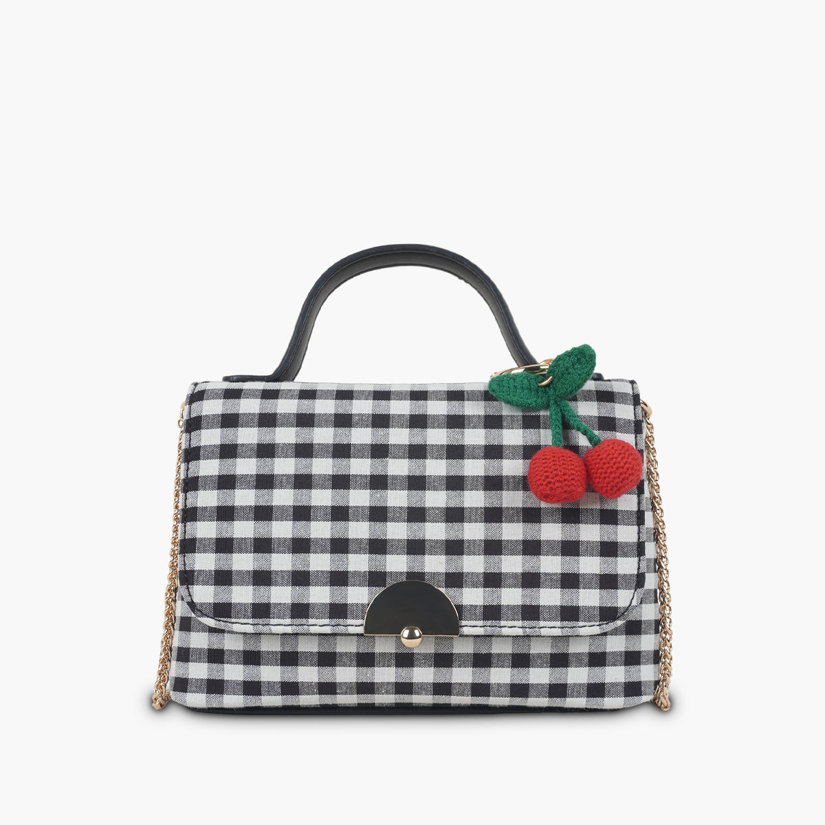 Petit sac à bandoulière motif vichy avec grigri cerise