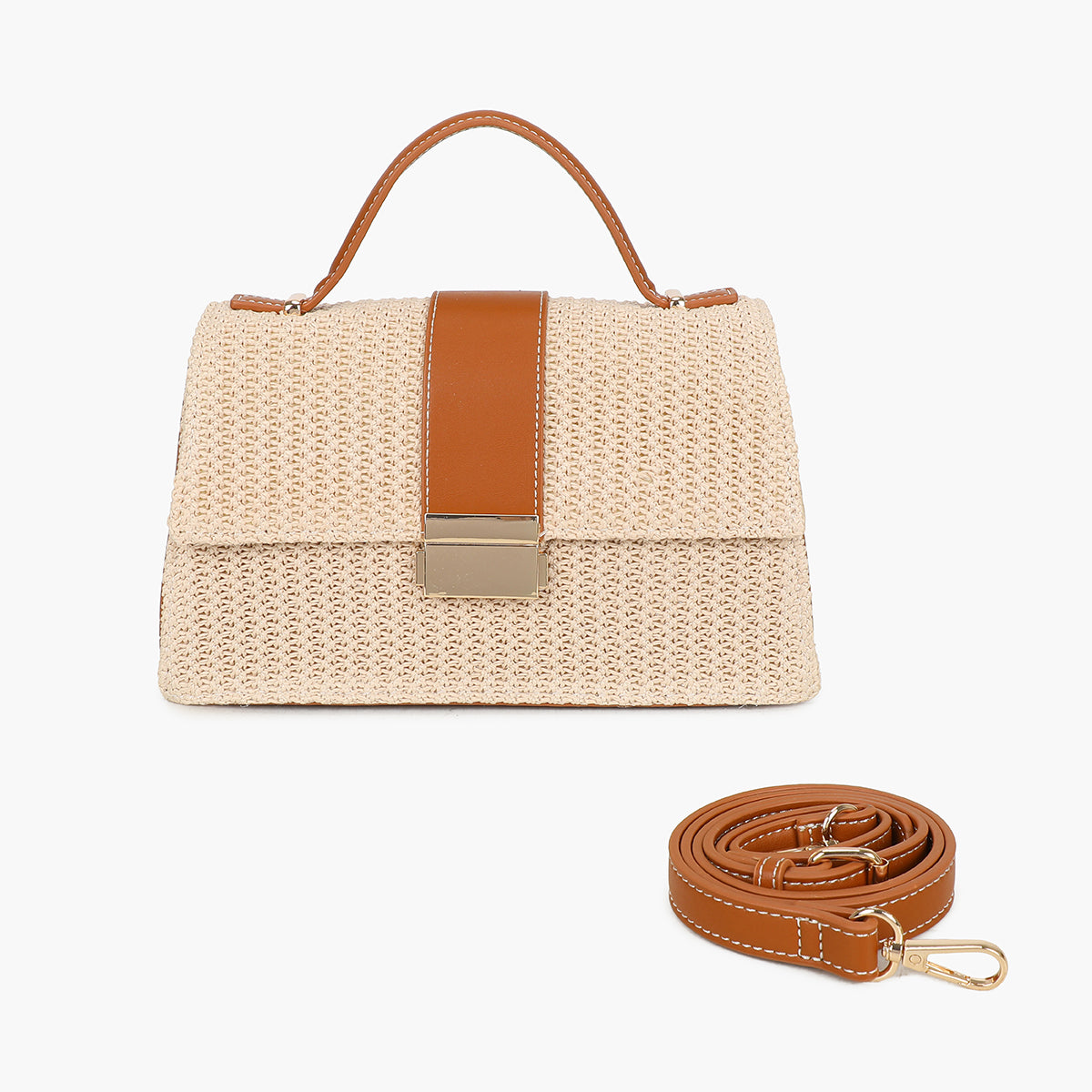 Petit sac cartable beige avec bandoulière