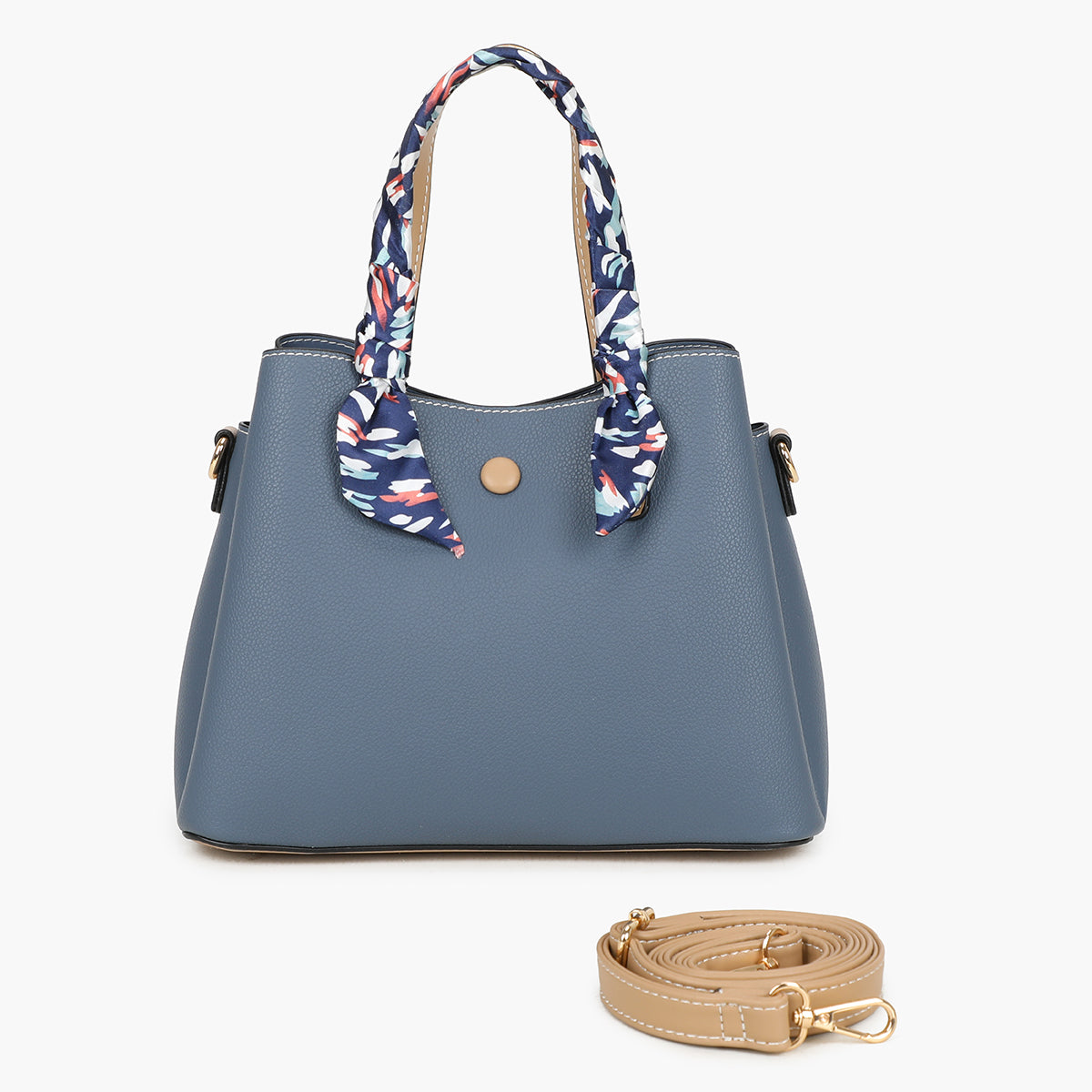 Petit sac à main bleu bicolor effet grainé avec foulard