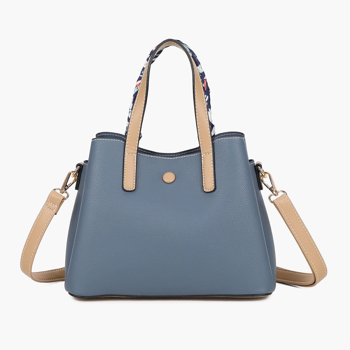 Petit sac à main bleu bicolor effet grainé avec foulard