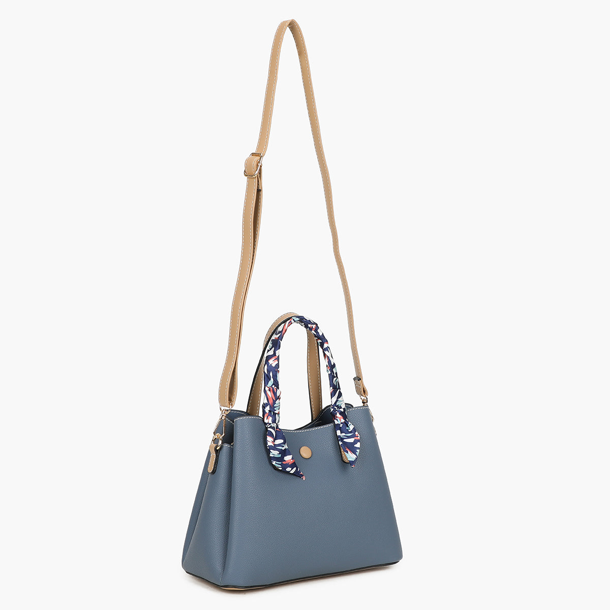 Petit sac à main bleu bicolor effet grainé avec foulard