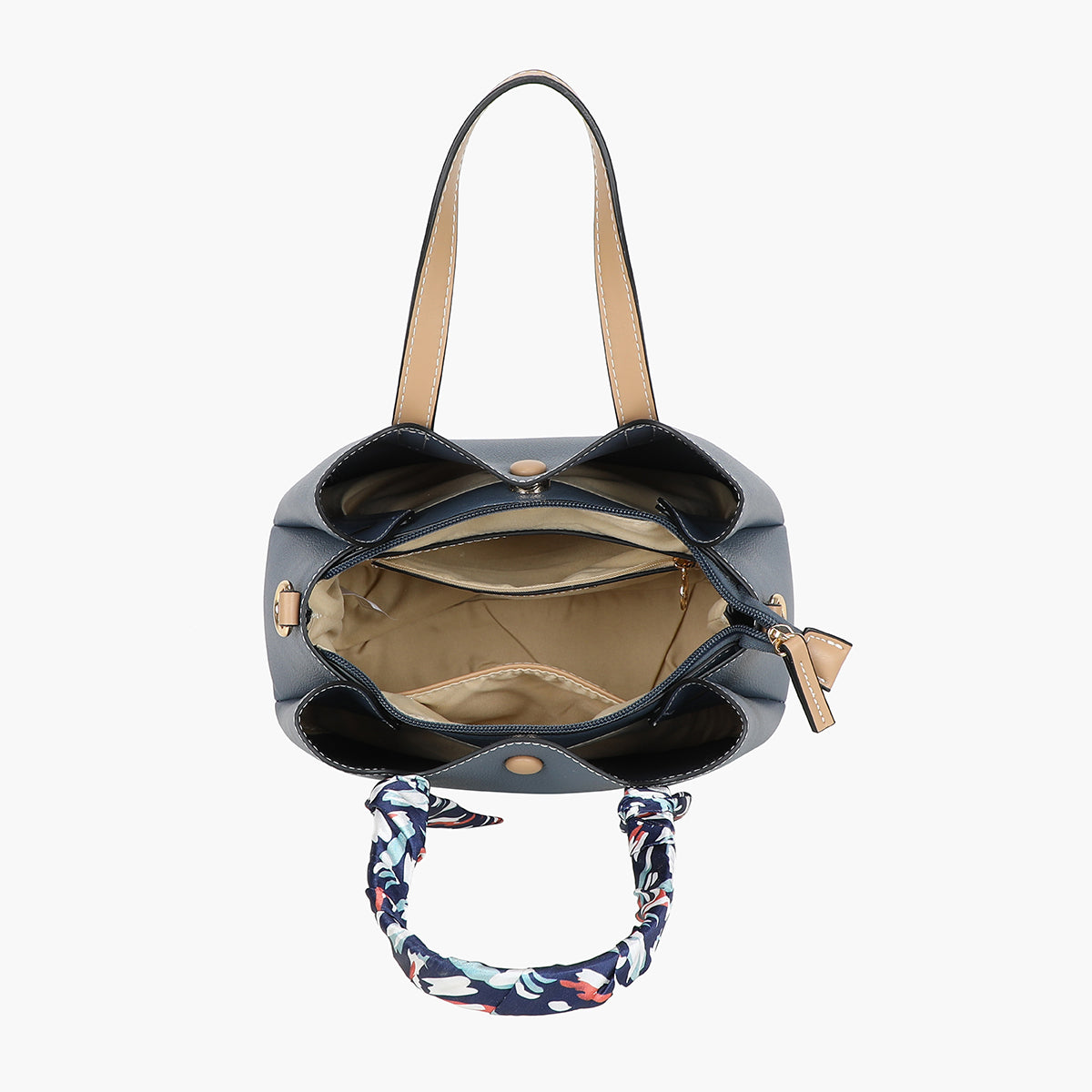 Petit sac à main bleu bicolor effet grainé avec foulard