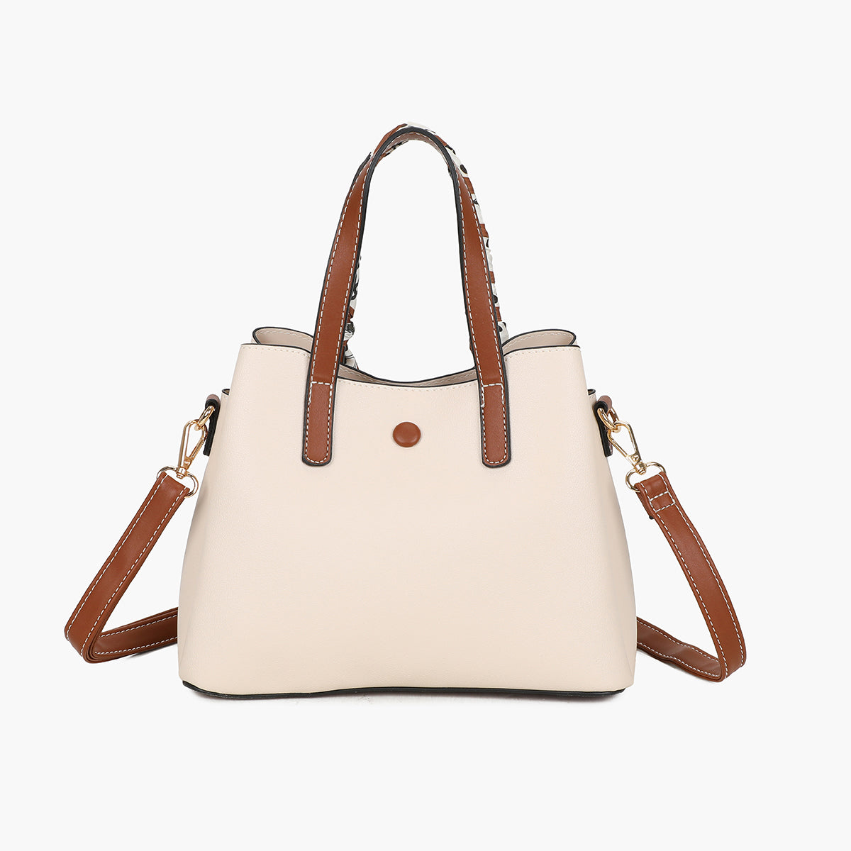 Petit sac à main écru bicolor effet grainé avec foulard