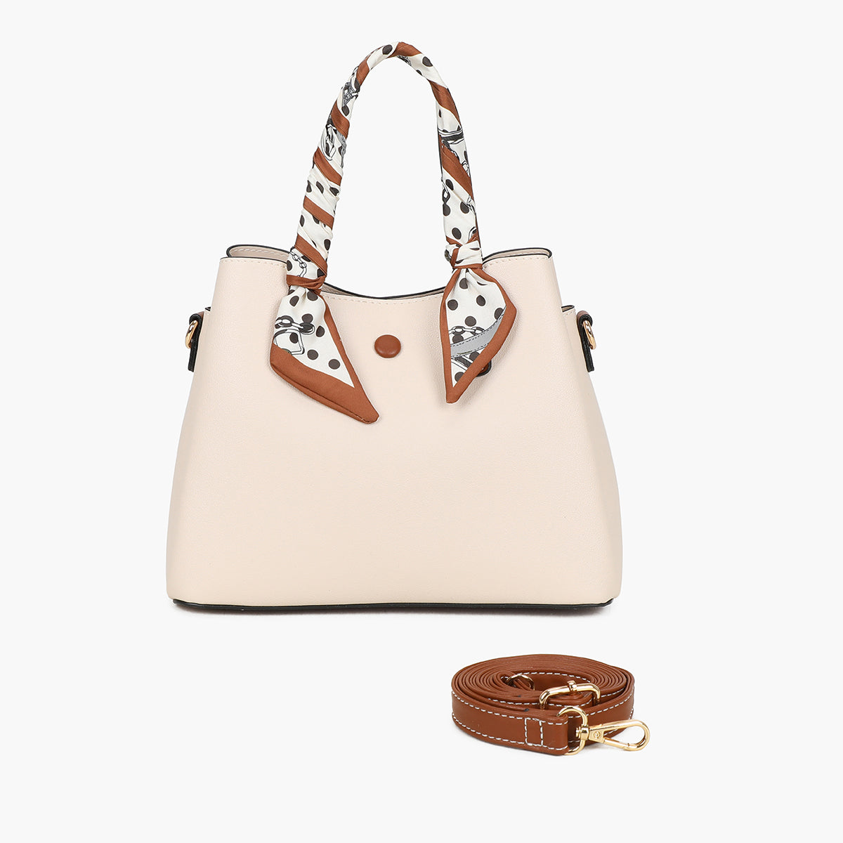 Petit sac à main écru bicolor effet grainé avec foulard