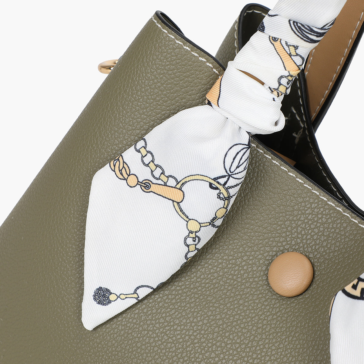 Petit sac à main kaki bicolor effet grainé avec foulard