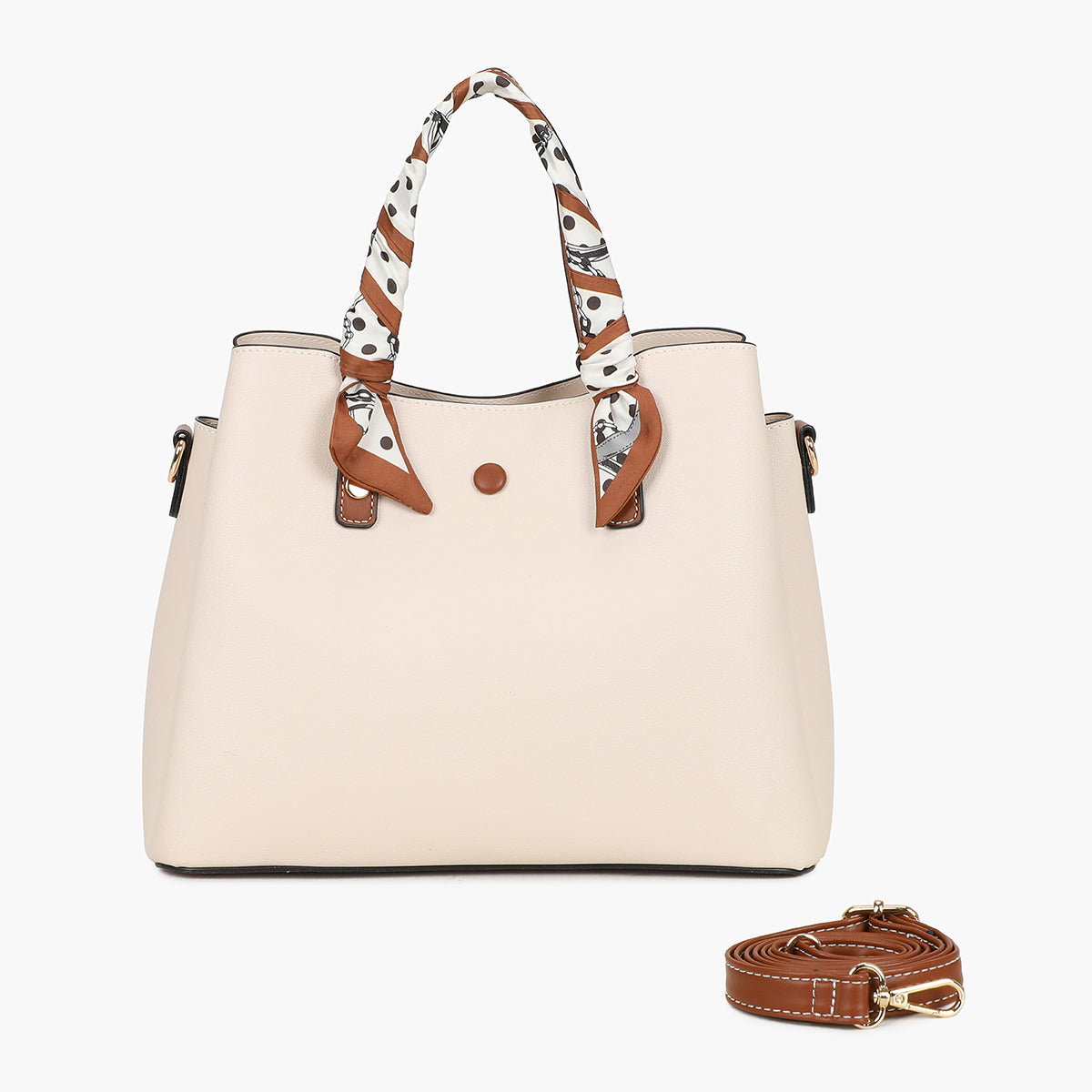 Sac à main effet grainé écru avec foulard