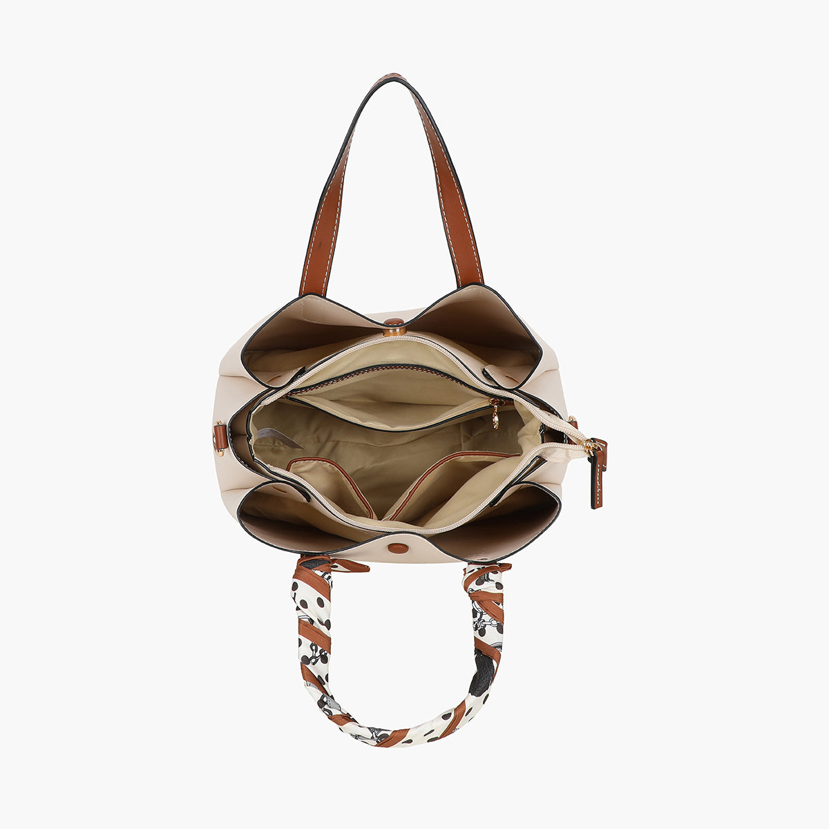 Sac à main effet grainé écru avec foulard