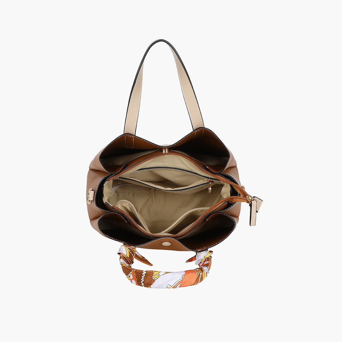 Sac à main effet grainé camel avec foulard