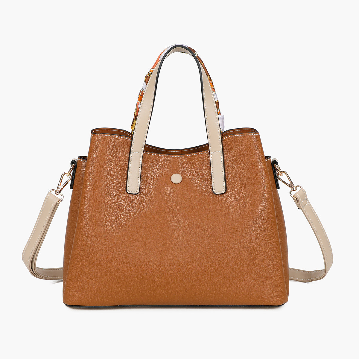 Sac à main effet grainé camel avec foulard