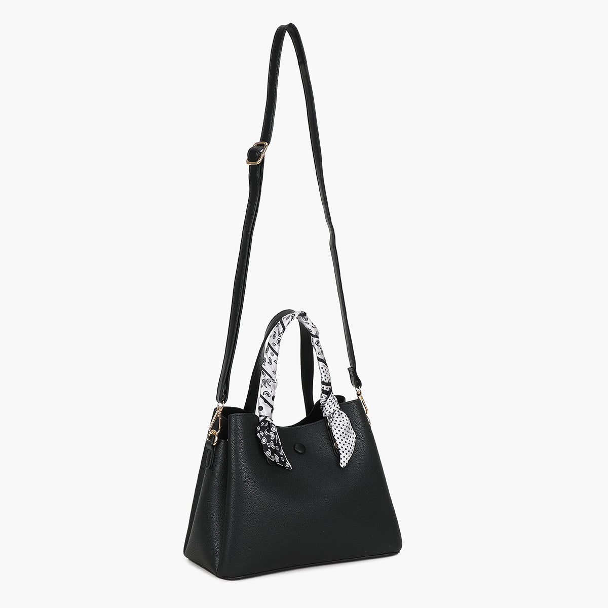 Petit sac à main ruban effet grainé noir