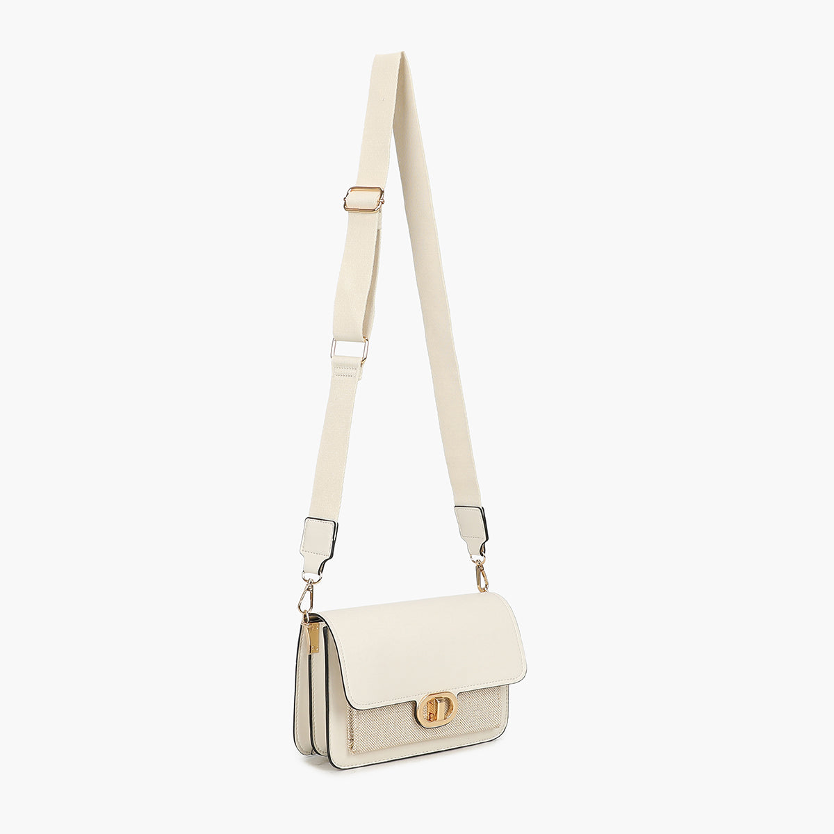 Sac à bandoulière bi-matière ivoire
