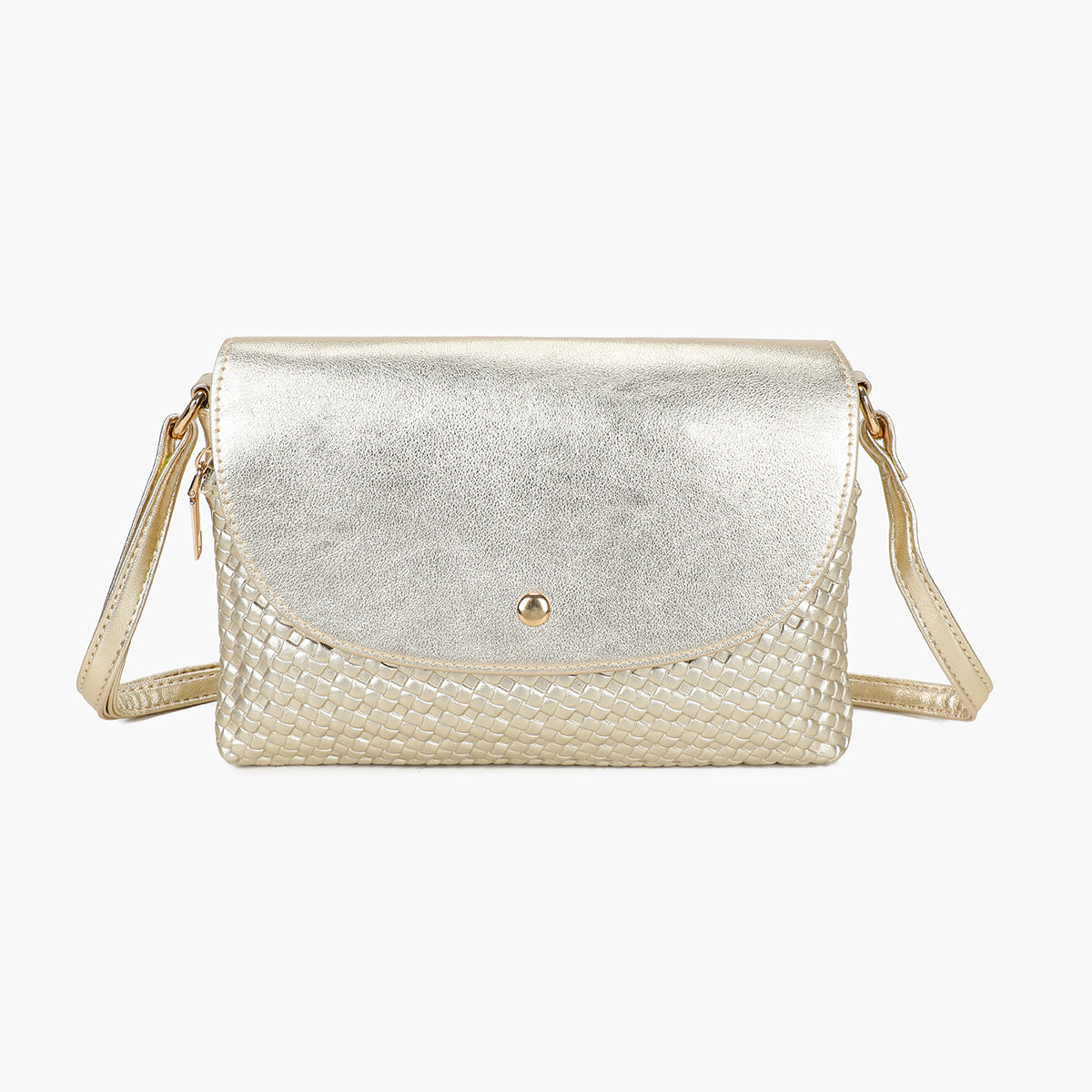 Pochette tressée dorée à bandoulière