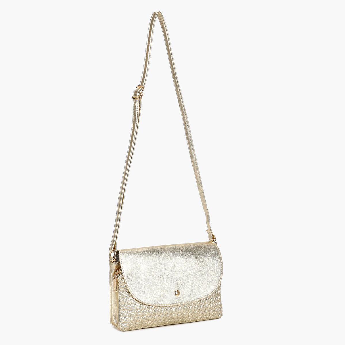 Pochette tressée dorée à bandoulière