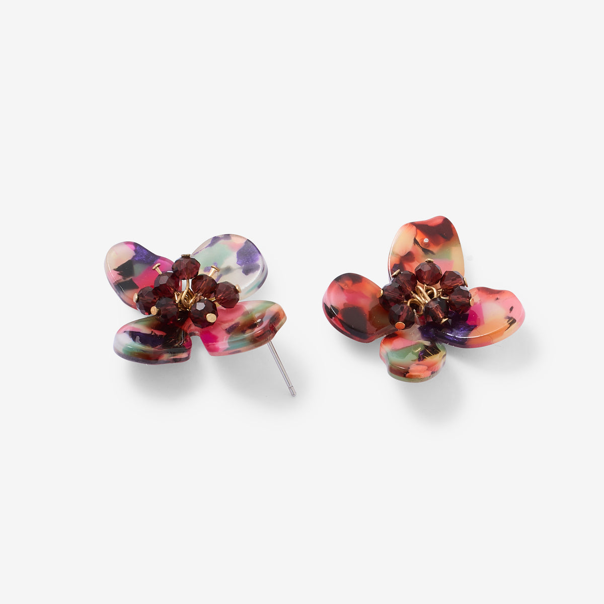 Boucles d'oreilles fleurs en résine multicolore