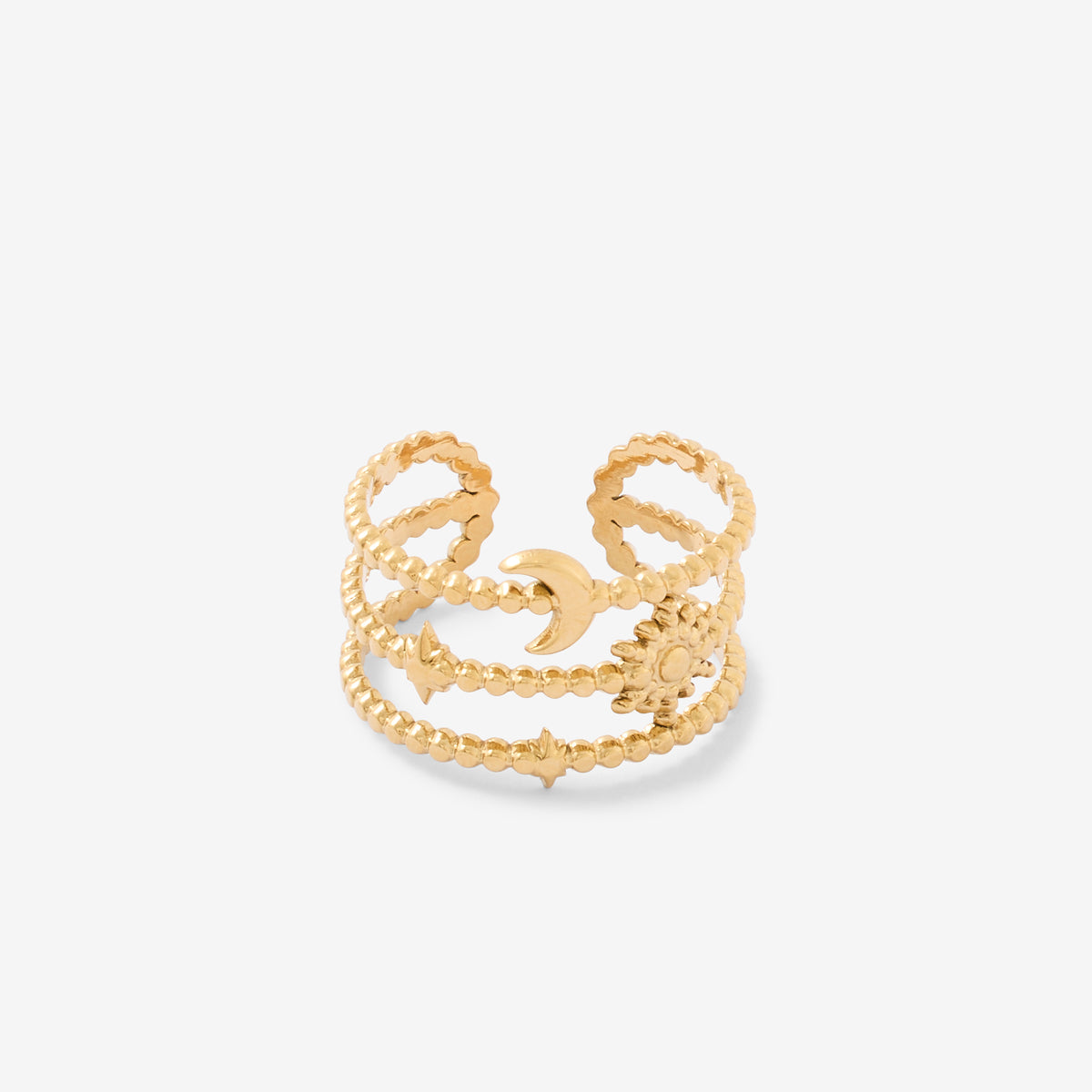 Bague multi rangs dorée en acier inoxydable