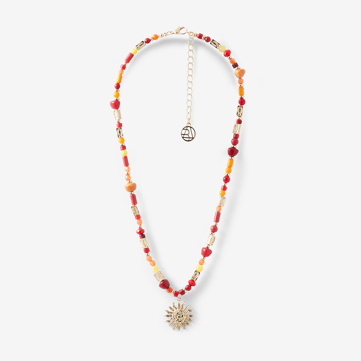 Collier à perles multicolore avec pendentif soleil