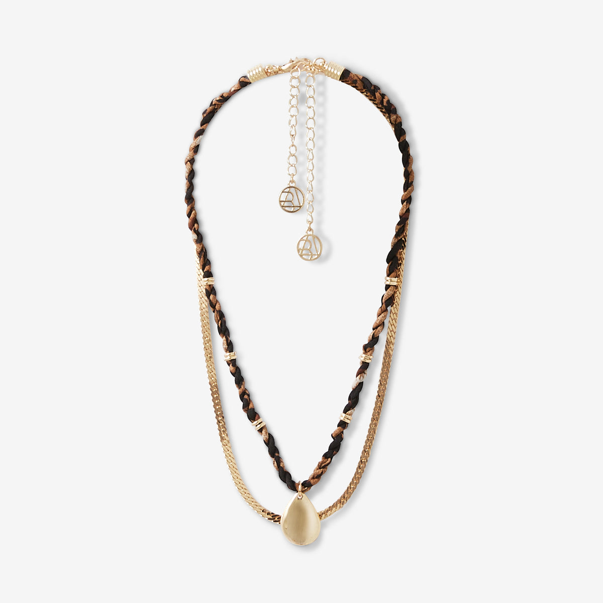 Set de 2 colliers chaine serpent et tissu tressé