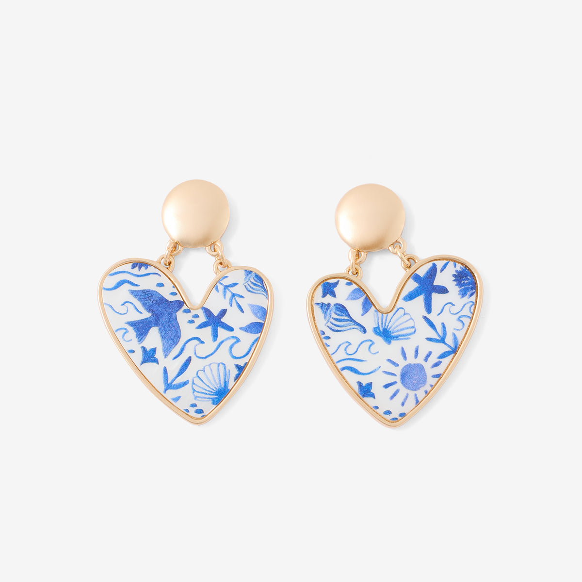 Boucles d’oreilles cœurs nacrés Balagane imprimé oiseaux