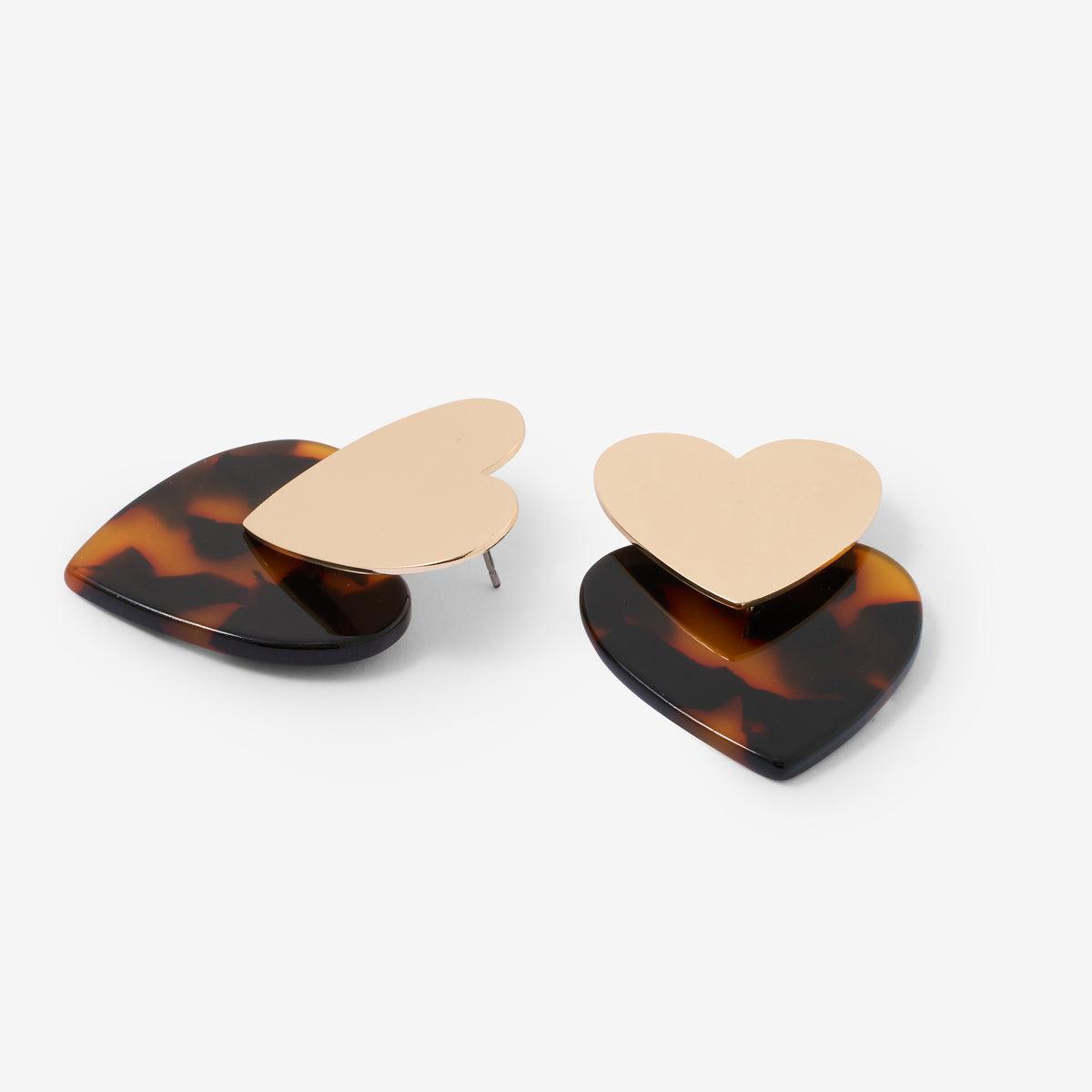 Boucles d'oreilles double cœur en métal et résine