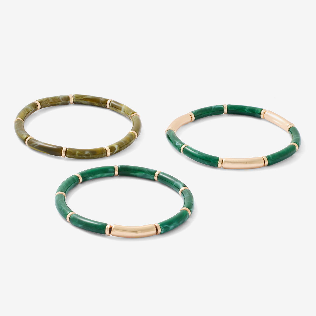 Set de 3 bracelets tubes vert et doré