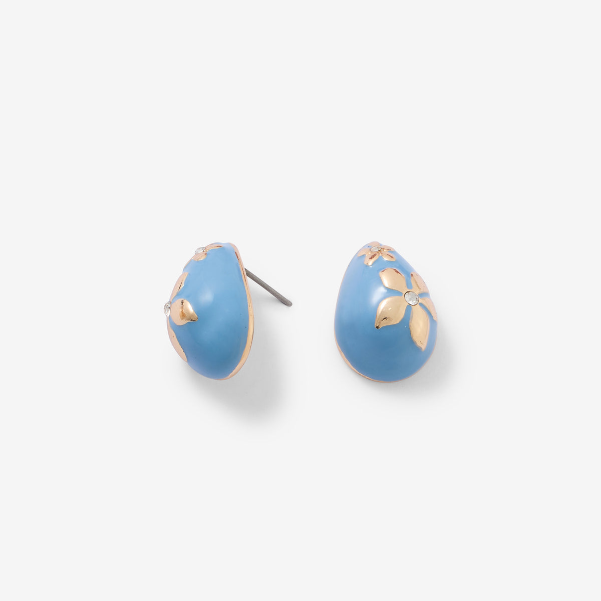 Boucles d'oreilles gouttes bleues à fleurs dorées