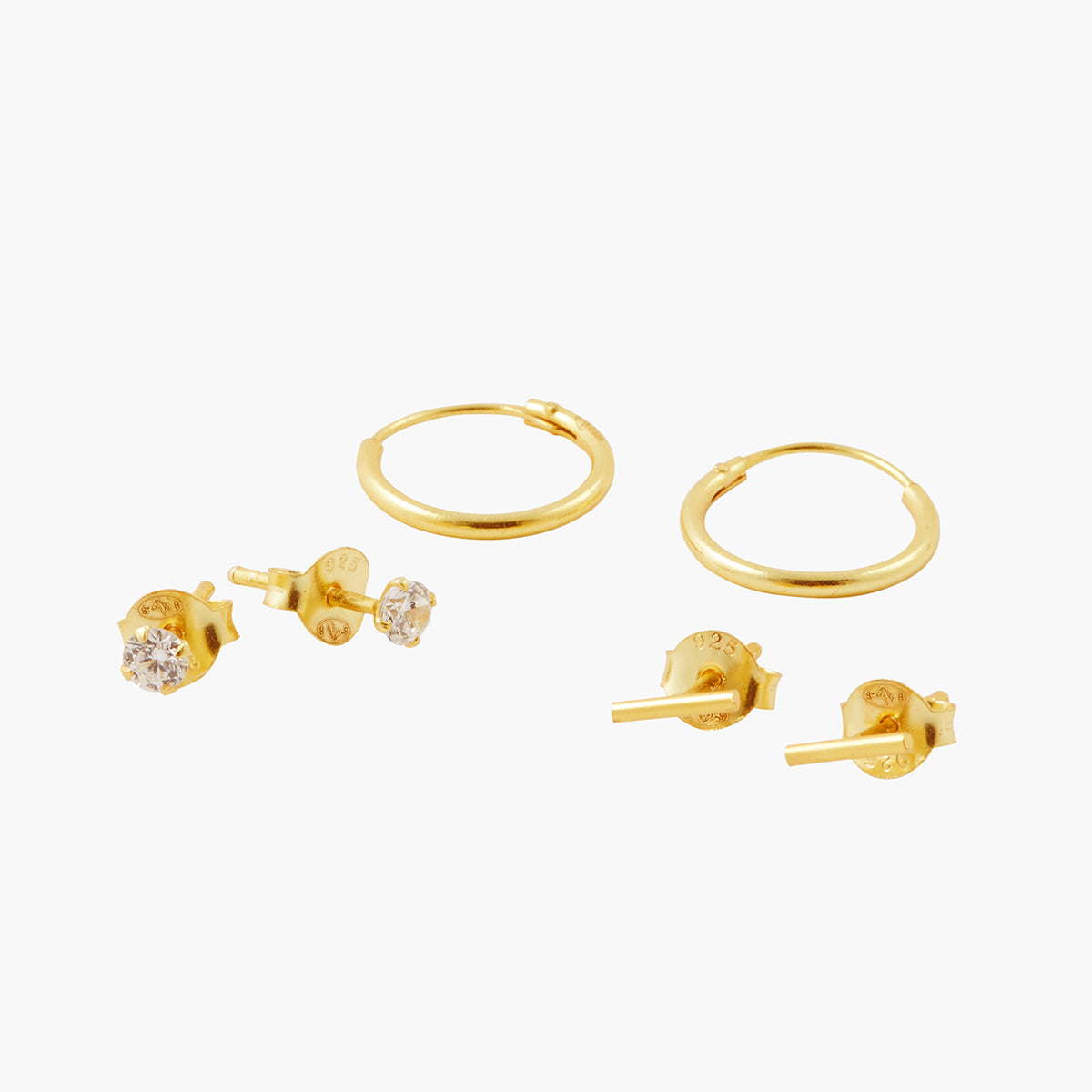 Set 3 paires de boucles d'oreilles puces et créoles - argent garanti 925