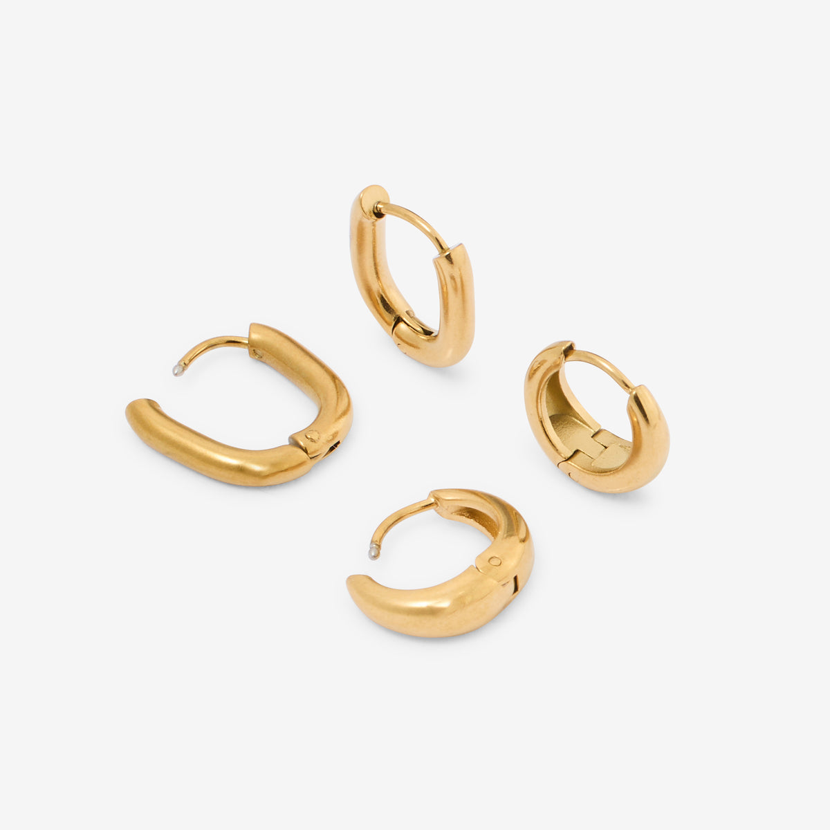 Set de 2 petites créoles rondes et rectangulaires en acier inoxydable