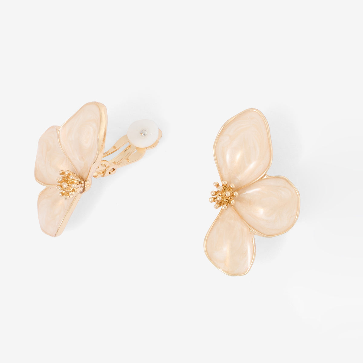 Boucles d'oreilles clips - demi fleurs ivoire