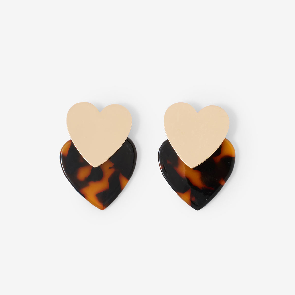 Boucles d'oreilles double cœur en métal et résine