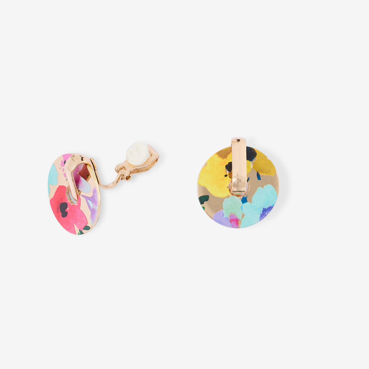 Boucles d'oreilles rondes à clips imprimées fleurs