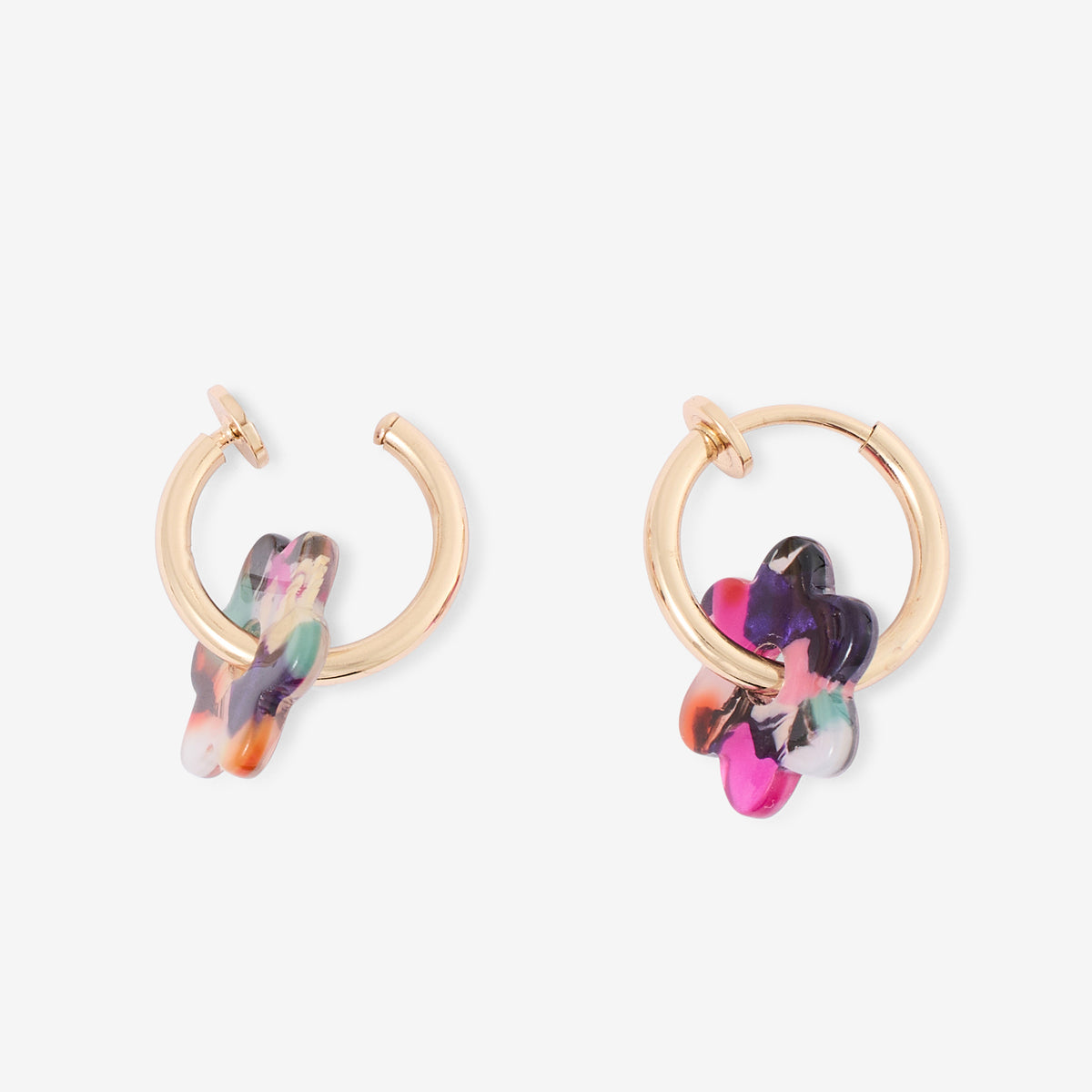 Boucles d'oreilles clips - créoles fleurs multicolores