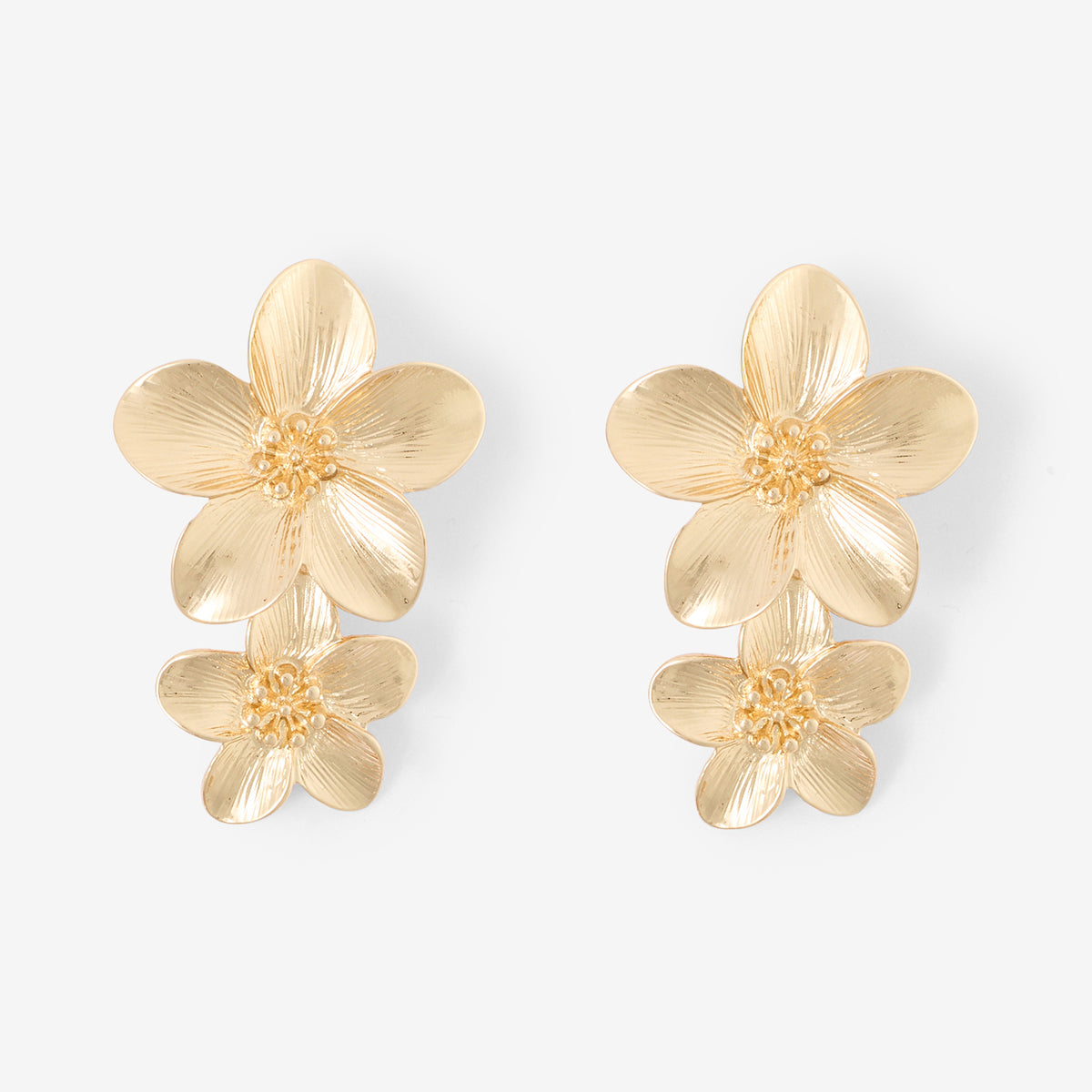 Boucles d'oreilles clips - double fleurs dorées
