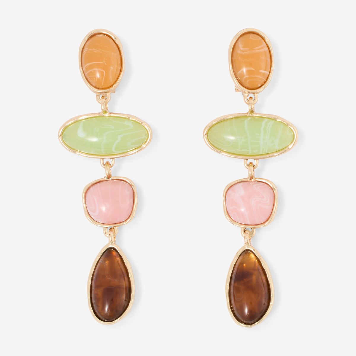 Longues boucles d'oreilles clips - pierres multicolores