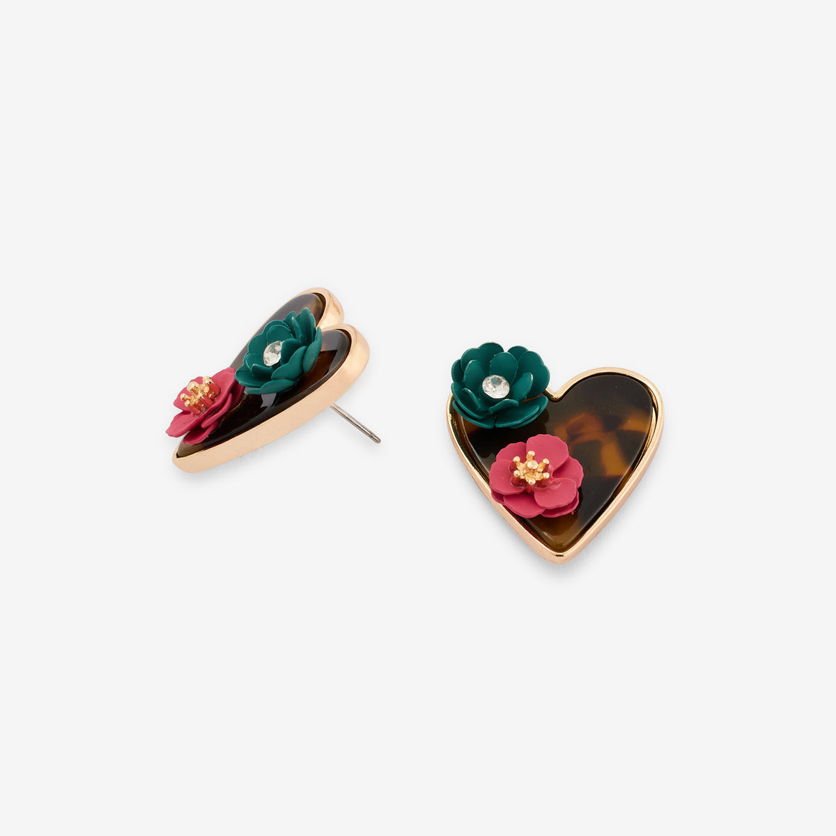 Boucles d'oreilles cœur en résine avec fleur